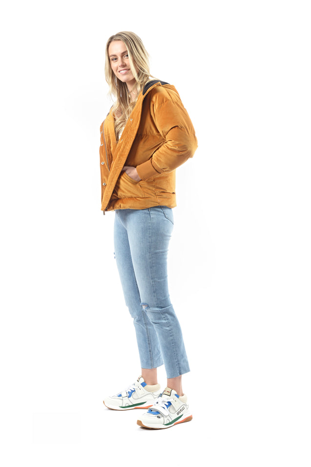 Pamper Velvet Puffer Coat - TAN
