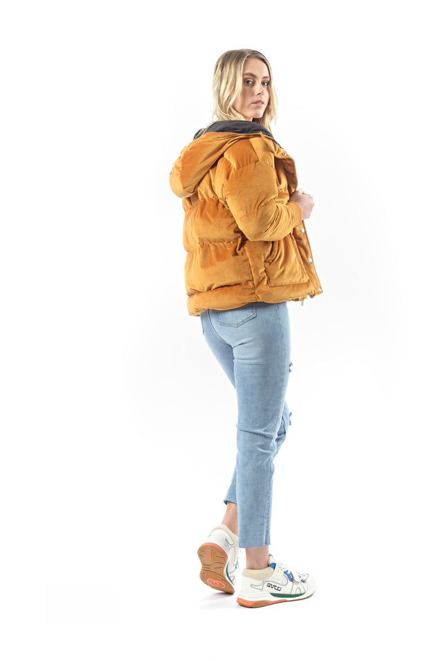 Pamper Velvet Puffer Coat - TAN