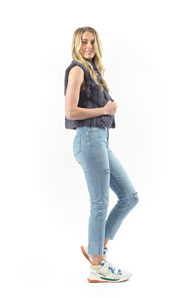 Baby Doll Crop Fur Vest - ASH