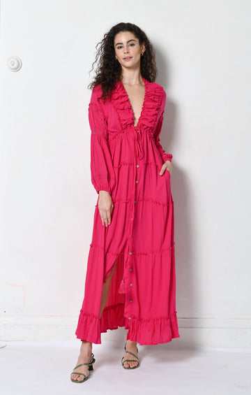 Folk Song Gown - FUCHSIA