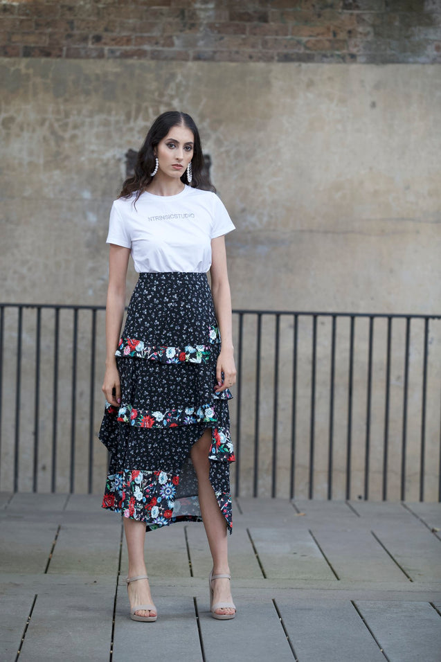 The Floral Swing Skirt - BLACK