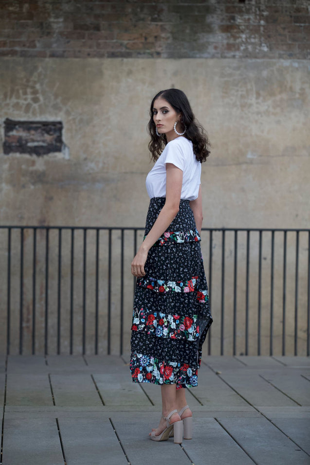 The Floral Swing Skirt - BLACK