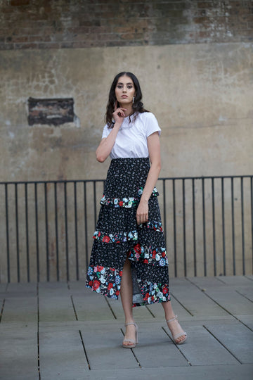 The Floral Swing Skirt - BLACK
