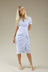Shell Button Warp Midi Dress - BLUE FLORAL