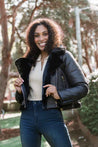 Faux Fur Biker Jacket - BLACK