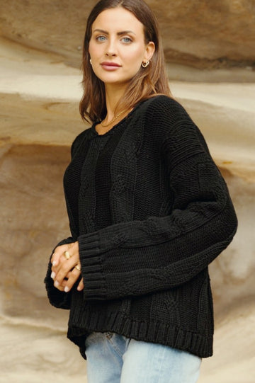 Winnie V Neck Sweater - BLACK