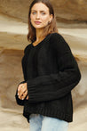Winnie V Neck Sweater - BLACK