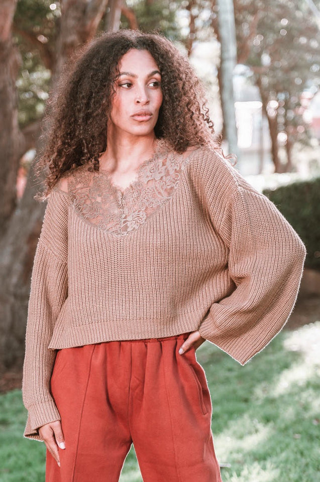 Lace Sweater - CHOCOLATE