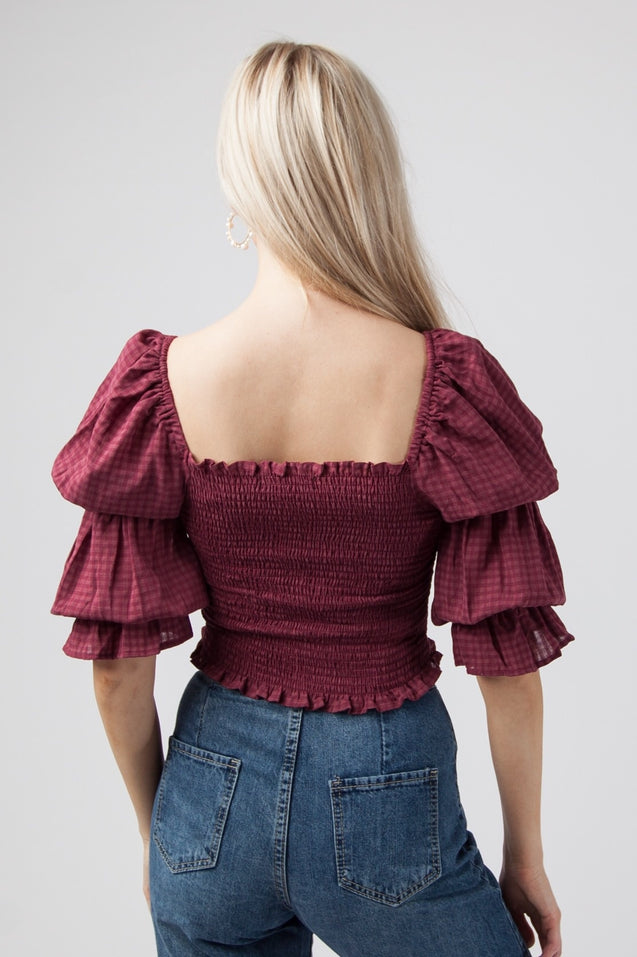 Cherrie Blouse - WINE GINGHAM